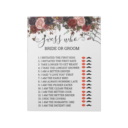 Brautparty Game Guess Wer Halloween Notizblock (Rotiert)