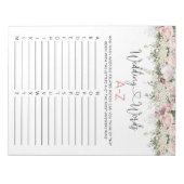 Brautparty Game - Hochzeitworte A-Z Notizblock (Vorderseite)