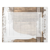 Brautparty Game in rustikalem Holz- und Spitzentec Notizblock (Vorderseite)