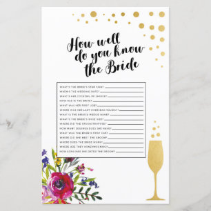 Brautparty Game Kennen Sie den Bride Champagne