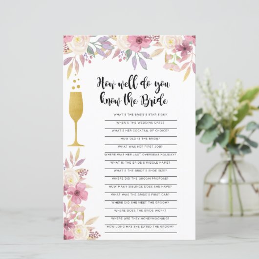Brautparty Game Kennen Sie den Bride Champagne (Stehend Vorderseite)