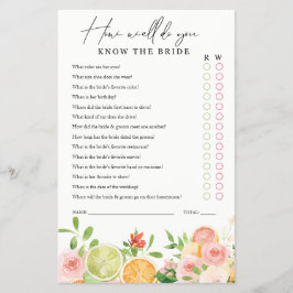 Brautparty Game Know the Bridge Citrus Blütenwelt Flyer