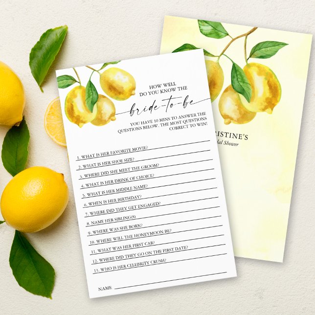 Brautparty Game Lemon Fruit (Add some fun to your lemon bridal shower with this "How well do you know the Bride" game.)