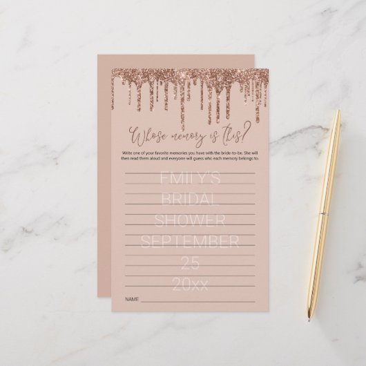Brautparty Game mit Memory Rose Gold Glitzer (Vorderseite/Rückseite Beispiel)
