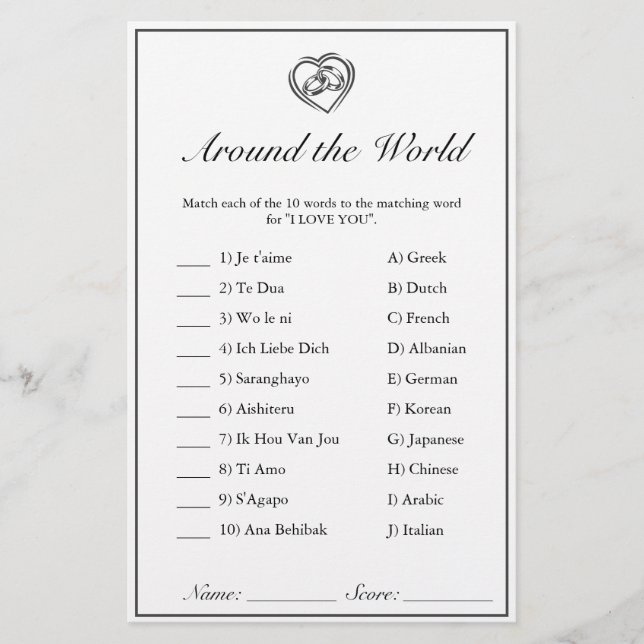 Brautparty Game Modern Minimalistisch White Black (Vorderseite)