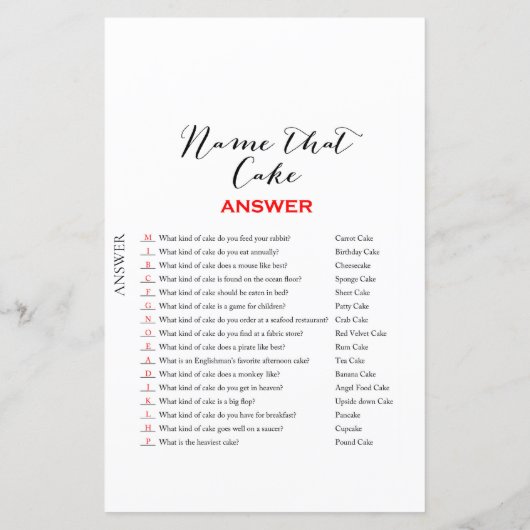 Brautparty Game - Name, der "Cake & Response" (Rückseite)