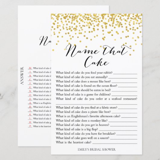 Brautparty Game - Name, der "Cake & Response" (Vorne/Hinten)