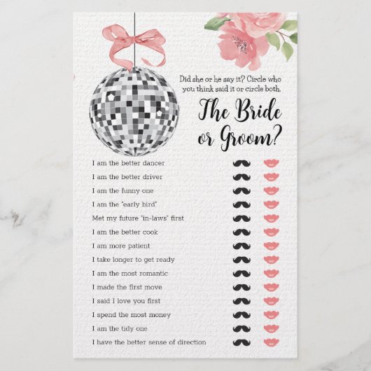 Brautparty Game sagte er sagte, sie sagte Diskothe (Vorderseite)