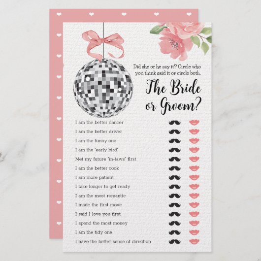 Brautparty Game sagte er sagte, sie sagte Diskothe (Vorne/Hinten)