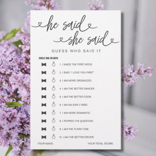 Brautparty Game sagte er sagte, sie sagte raten