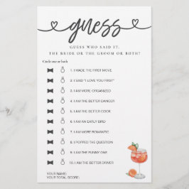 Brautparty Game, sagte er, sie sagte Guess Aperol