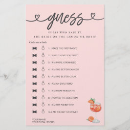 Brautparty Game, sagte er, sie sagte Guess Aperol