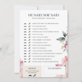 Brautparty Game, sagte er, sie sagte rosa Flora Einladung (Vorderseite)
