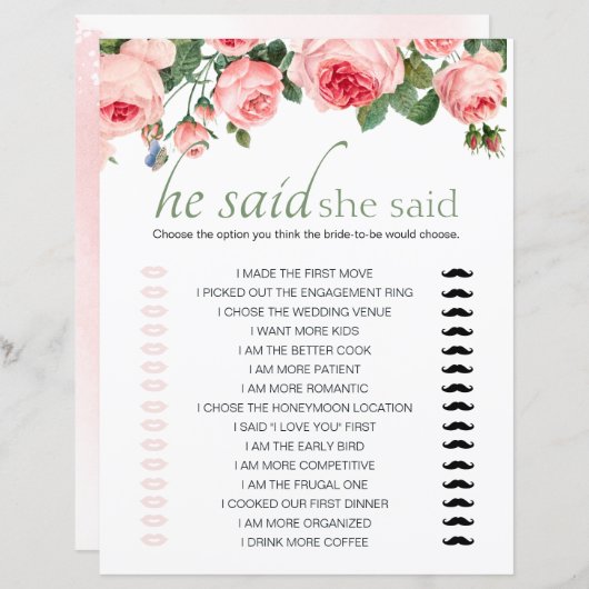 Brautparty Game, sagte er, sie sei rot. (Vorne/Hinten)