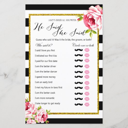 Brautparty Game - sagte sie (Vorderseite)