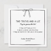 Brautparty Game "Two Truths and a Lie" Fun Fakt Mitteilungskarte (Vorderseite)
