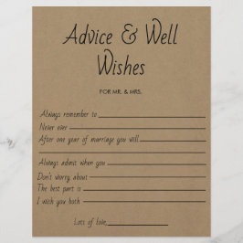 Brautparty Game Wedding Advice & Well Wünsche Flyer