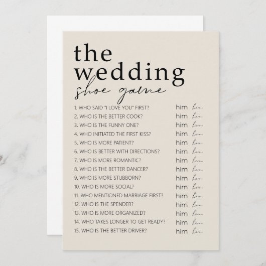 Brautparty Game - Wedding Shoe Game Programm (Vorne/Hinten)