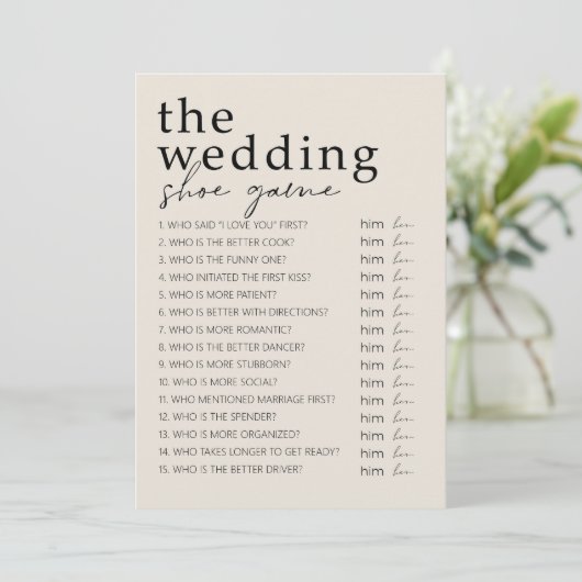 Brautparty Game - Wedding Shoe Game Programm (Stehend Vorderseite)