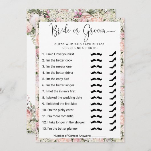 Brautparty Game Wer kennt das Paar Beste? Einladung (Vorne/Hinten)