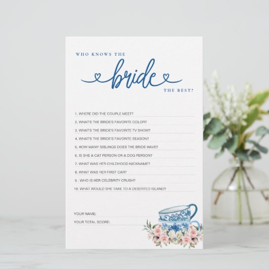 Brautparty Game Wer kennt die Braut die Besten? (Stehend Vorderseite)