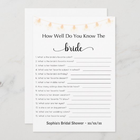 Brautparty Game wie gut kennen Sie die Brille Einladung (Vorne/Hinten)