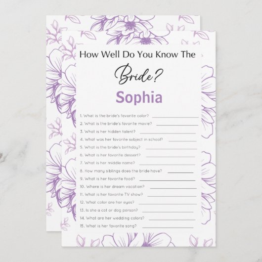 Brautparty Game wie gut kennen Sie die Brille Einladung (Vorne/Hinten)