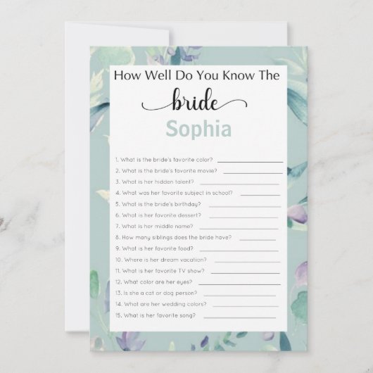 Brautparty Game wie gut kennen Sie die Brille Einladung (Vorderseite)