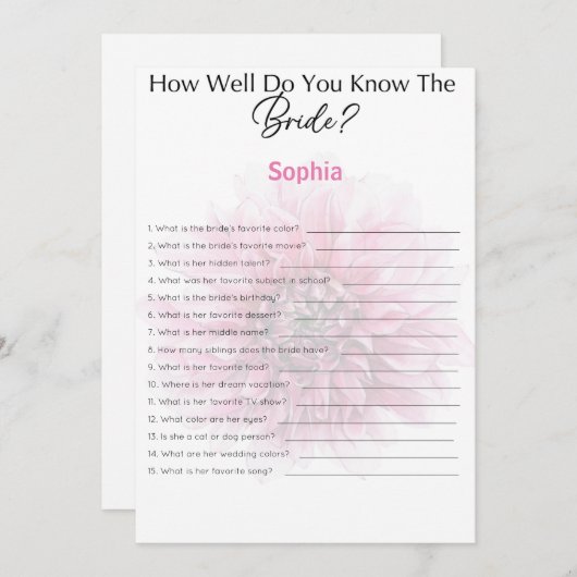 Brautparty Game wie gut kennen Sie die Brille Einladung (Vorne/Hinten)