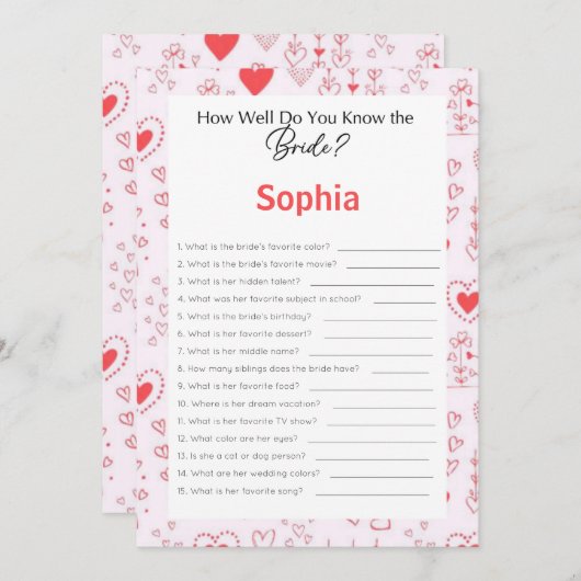 Brautparty Game wie gut kennen Sie die Brille Einladung (Vorne/Hinten)