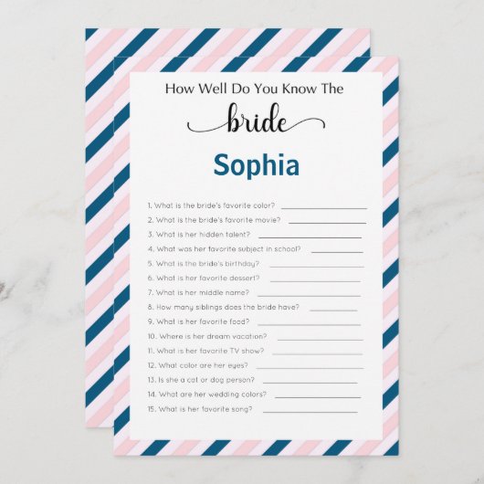 Brautparty Game wie gut kennen Sie die Brille Einladung (Vorne/Hinten)