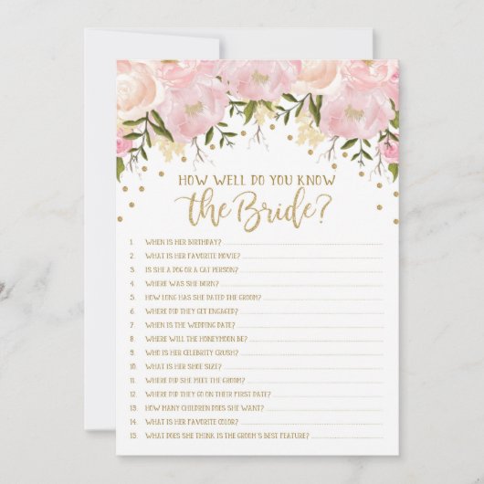 Brautparty Game, wie gut Sie wissen, die Braut (Vorderseite)