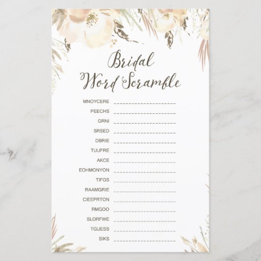 Brautparty Game - Word Scramble (Vorderseite)