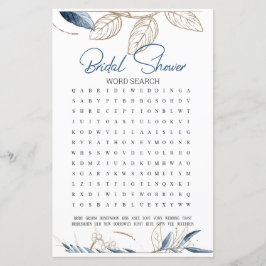 Brautparty Game Word Search Blue Gold Flora