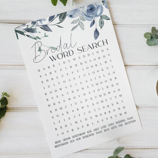Brautparty Game Word Search Dusty Blue Flowers