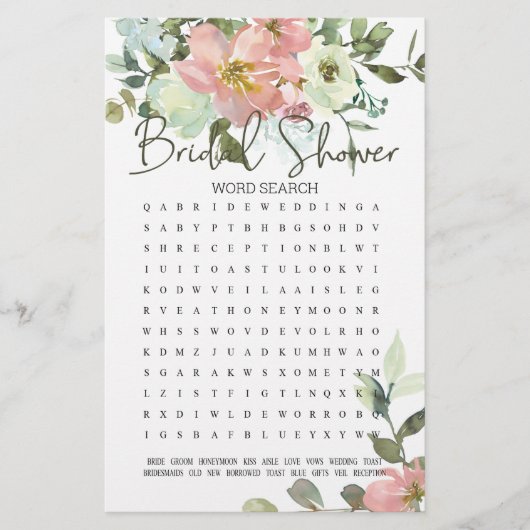Brautparty Game Word Search Eggshell Blush Flush (Vorderseite)