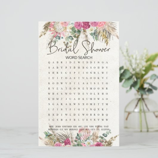 Brautparty Game Word Search Pastel Boho Neutral (Stehend Vorderseite)