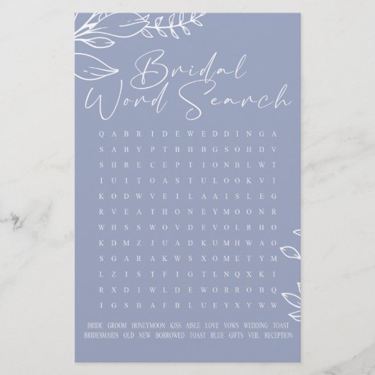 Brautparty Game Word Search Periwinkle Blume (Vorderseite)