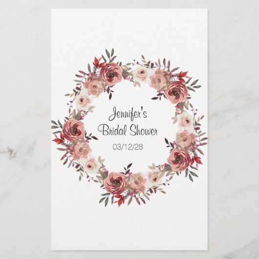 Brautparty Game Word Search Red Blush Rose (Rückseite)