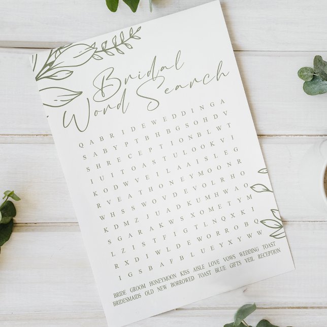 Brautparty Game Word Search Sage Boho Blume (Von Creator hochgeladen)
