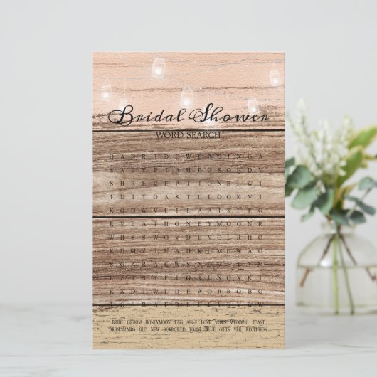 Brautparty Game Word Suche Rustikale Holzlattern (Stehend Vorderseite)