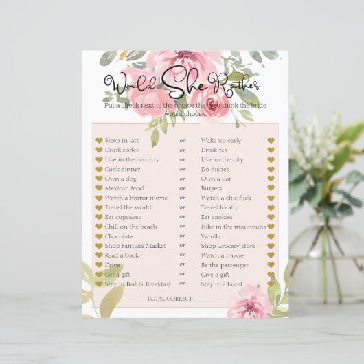 Brautparty Game würde sie eher blush Bloral (Stehend Vorderseite)