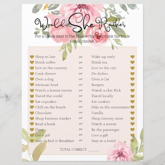Brautparty Game würde sie eher blush Bloral (Vorderseite)