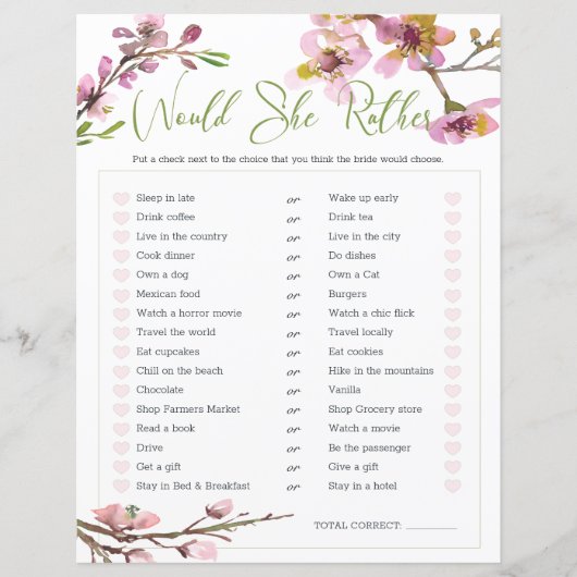 Brautparty Game würde sie eher Cherry Blossom (Vorderseite)