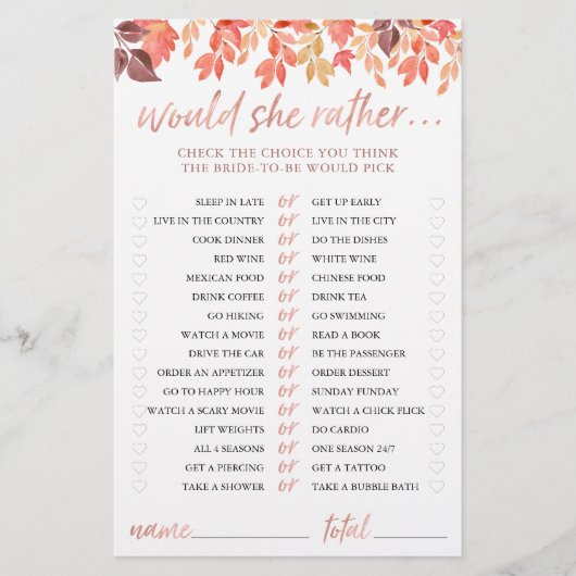 Brautparty Game würde sie eher Herbstlaub (Vorderseite)