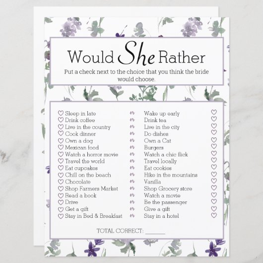 Brautparty Game würde sie eher Wildblumen (Vorne/Hinten)