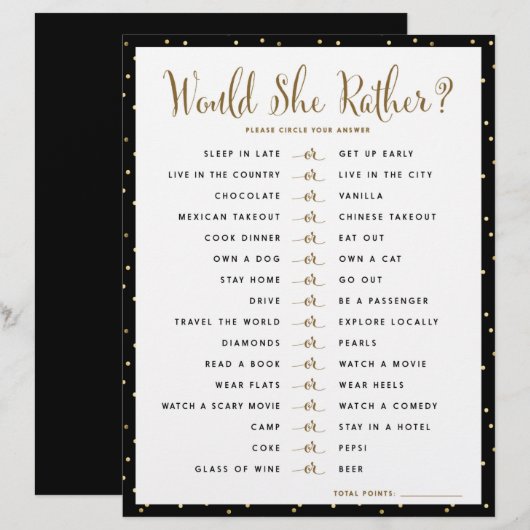 Brautparty Game | Würde sie etwas tun (Vorne/Hinten)