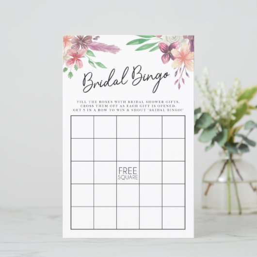 Brautparty Games Bingo Game Wedding Pink Floral (Stehend Vorderseite)