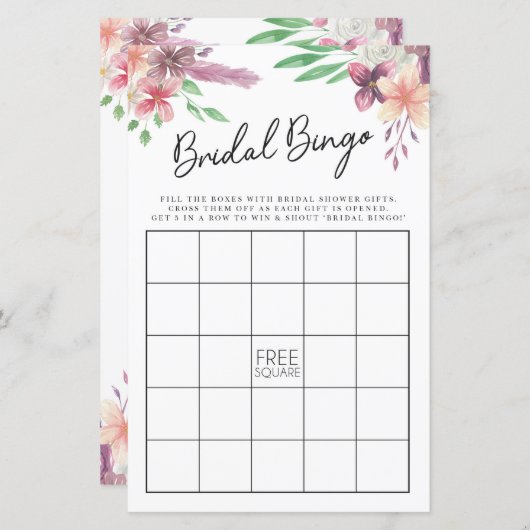 Brautparty Games Bingo Game Wedding Pink Floral (Vorne/Hinten)