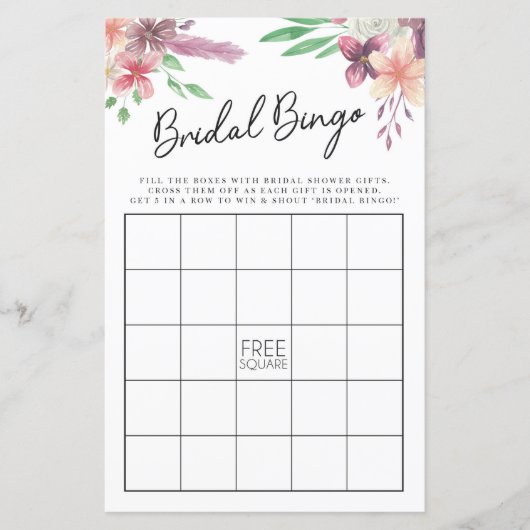 Brautparty Games Bingo Game Wedding Pink Floral (Vorderseite)